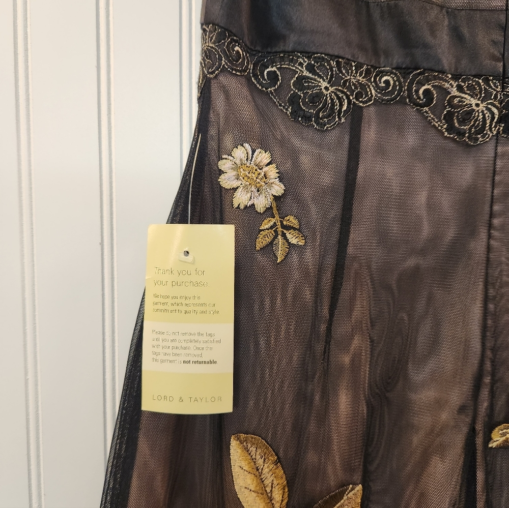 NEW Adrianna Papell Black Mesh Floral Embroidered Sequin Cocktail Dress Size 12 - Picture 10 of 16